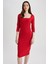 Bodycon Kare Yaka Uzun Kollu Fitilli Kaşkorse Kırmızı Midi Elbise Z5267AZ23SP 3