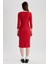 Bodycon Kare Yaka Uzun Kollu Fitilli Kaşkorse Kırmızı Midi Elbise Z5267AZ23SP 5