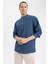 Slim Fit Dik Yaka Uzun Kollu %100 Pamuk Gömlek M9434AZ23SM 3
