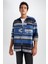 Oversize Fit Etnik Desenli Oduncu Uzun Kollu Gömlek Y2043AZ22AU 1