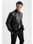 Slim Fit Kolej Yaka Bomber Suni Deri Mont Y5367AZ23SP 6