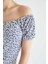 Bodycon Kalp Yaka Floral Mini Kısa Kollu Örme Elbise Y8330AZ22HS 4