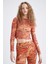 Coool Skinny Fit Desenli Tül Uzun Kollu Crop Tişört X3360AZ22SP 1