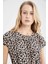 Leopar Desenli Beli Bağcıklı Yazlık Mini %100 Pamuk Elbise V0047AZ22HS 5