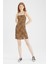 Coool Bodycon Kare Yaka Leopar Desenli Askılı Mini Elbise W7603AZ22SM 3