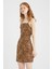 Coool Bodycon Kare Yaka Leopar Desenli Askılı Mini Elbise W7603AZ22SM 4