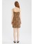 Coool Bodycon Kare Yaka Leopar Desenli Askılı Mini Elbise W7603AZ22SM 5
