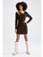 Bodycon Slim Fit Bisiklet Yaka Kesik Detaylı Uzun Kollu Kaşkorse Mini Elbise X3623AZ22SP 4