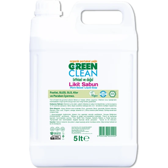 Green Clean Bitkisel Likit Sabun Portakal yağlı 5L
