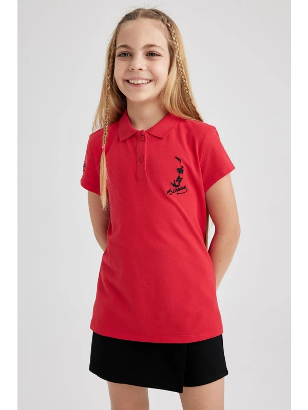 DeFacto Kız Çocuk 23 Nisan Çocuk Bayramı Atatürk Baskılı Pike Kısa Kollu Kırmızı Polo Tişört Z5094A623SM