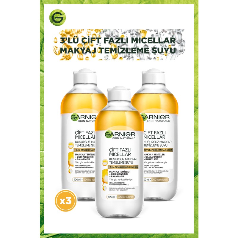 Garnier Çift Fazlı Micellar Kusursuz Makyaj Temizleme Suyu 400ML X3'LÜ