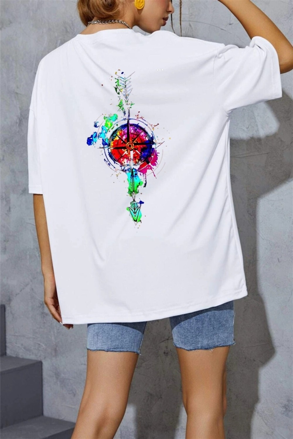 MDS Renkli Ok Baskı Oversize T-Shirt TYC00431996272 görsel 2