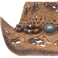 Saman Kovboy Şapkası, Festival Için Brim Cowboy Şapkası Vintage Batı Yaz Karanlık Kahve (Yurt Dışından)