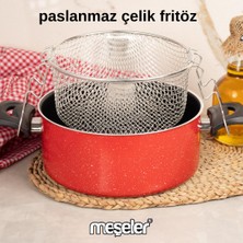 Meşeler Granit Kızartma Tenceresi 24 cm Fritöz Kırmızı