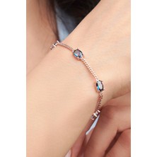 TMT Silver Gümüş Rose Oval Mistik Topaz Taşlı Gurmet Zincirli Bileklik
