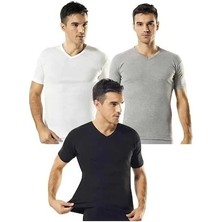 Tutku 3'lü Paket Erkek Kısa Kol V Yaka Fanila (1 Siyah - 1 Beyaz - 1 Gri)