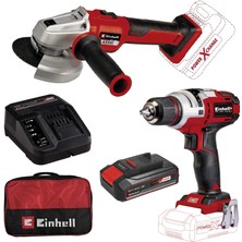 Einhell Te-Cd 18 Li E Akülü Vidalama + Axxıo 18/115 Q Akülü Avuç Taşlama + 2,5 Ah Starterkit + Bez Çantalı Set