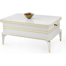 Evistro Akıllı Laptop Sehpa Yemek Masası Orta Sehpa Beyaz-Gold