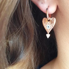 Pier Gümüş Nazar ve Kalpli Gümüş Göz Küpe