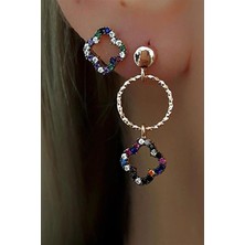 Pier Gümüş Renkli Taşlı Gümüş Yonca Küpe