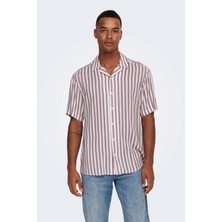 Only & Sons Erkek Onswayne Çizgili Kısa Kollu Gömlek 22013267 Gül Kurusu