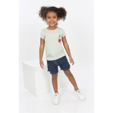 Toontoy Kız Bebek Göğsü Nota Nakışlı Yazı Baskılı Tişört