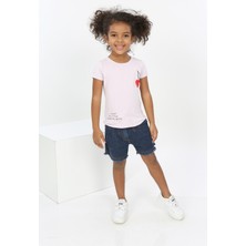 Toontoy Kız Bebek Göğsü Nota Nakışlı Yazı Baskılı Tişört