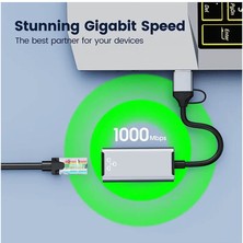 Wozlo Type-C 3.1 / USB 3.0 To RJ45 Gigabit Ethernet Internet Çevirici Adaptör - 1000MBPS - Macbook Uyumlu