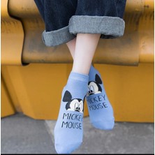 Çorap Dünyam 5”çift Kadın Mickey Mouse Pamuklu Patik Çorap Seti