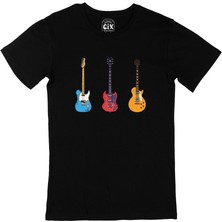 Rock Gitar Tasarımlı Siyah Tişört