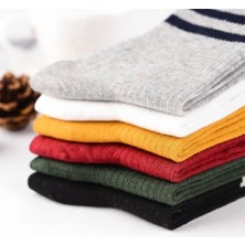 Çorap Dünyam Unisex 6 Çift Çizgili Neşeli Kolej Tenis Çorap