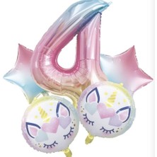 Parti Sürprizi Unicorn 4 Yaş Folyo Balon Set