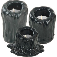 Stein Kohle Şamdan Dekoratif Mumluk Şamdan Set 3 Lü (Üçlü) Tealight Uyumlu Erimiş Mum 3 Boy Model