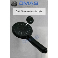 Ömas Otomasyon 5 Fonksiyonlu Mat Siyah Geniş Yüzey Duş Başlığı Duş Başlığı