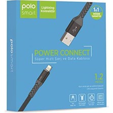 Polosmart PSM22 1.2 Metre (Ios) Light Süper Hızlı Şarj ve Data Kablosu, Siyah