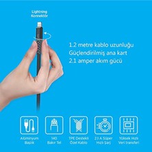 Polosmart PSM22 1.2 Metre (Ios) Light Süper Hızlı Şarj ve Data Kablosu, Siyah