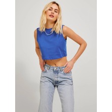 Jjxx Bisiklet Yaka Koyu Mavi Kadın T-Shirt 12224211