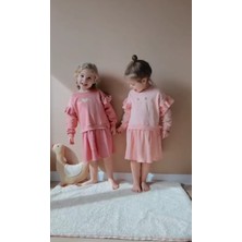 Azc Kids Çiçek Nakışlı Oversize Fırfır Detaylı Pamuklu Sweat Elbise