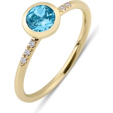 Kairos Jewelry 0.042 Karat Pırlanta ve Doğal Swiss Blue Topaz Yüzük KRS017-S14GRZ