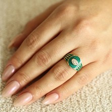 By Milo Jewellery Retro Yeşil Renkli Yüzük