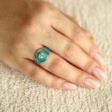 By Milo Jewellery Retro Turkuaz Renkli Yüzük
