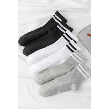 Bgk Unisex 6 Çift Düz Siyah-Beyaz Tenis Çorap