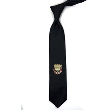 Kravatkolik Siyah Düz Kraliyet Arma Baskılı Kravat KK11707