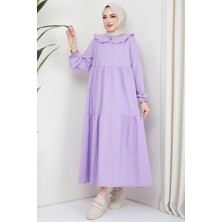 Hafsa Mina Bebe Yaka Tesettür Elbise Lila