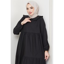 Hafsa Mina Bebe Yaka Tesettür Elbise Siyah