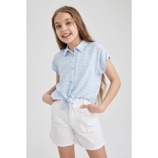 DeFacto Kız Çocuk Crop Desenli Kısa Kollu Gömlek T3967A623SM