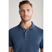 Vintage Görünümlü Lacivert Polo Yaka T-Shirt