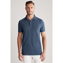 Vintage Görünümlü Lacivert Polo Yaka T-Shirt