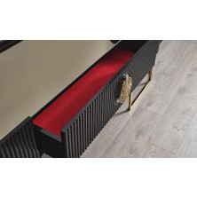Mobilya Bazarı Guccix Siyah Gold Şömineli Tv Sehpası