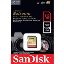 Sandisk Extreme 512GB 180MB/S Sd Uhs-I 4K UHD Hafıza Kartı SDSDXVV-512G-GNCIN